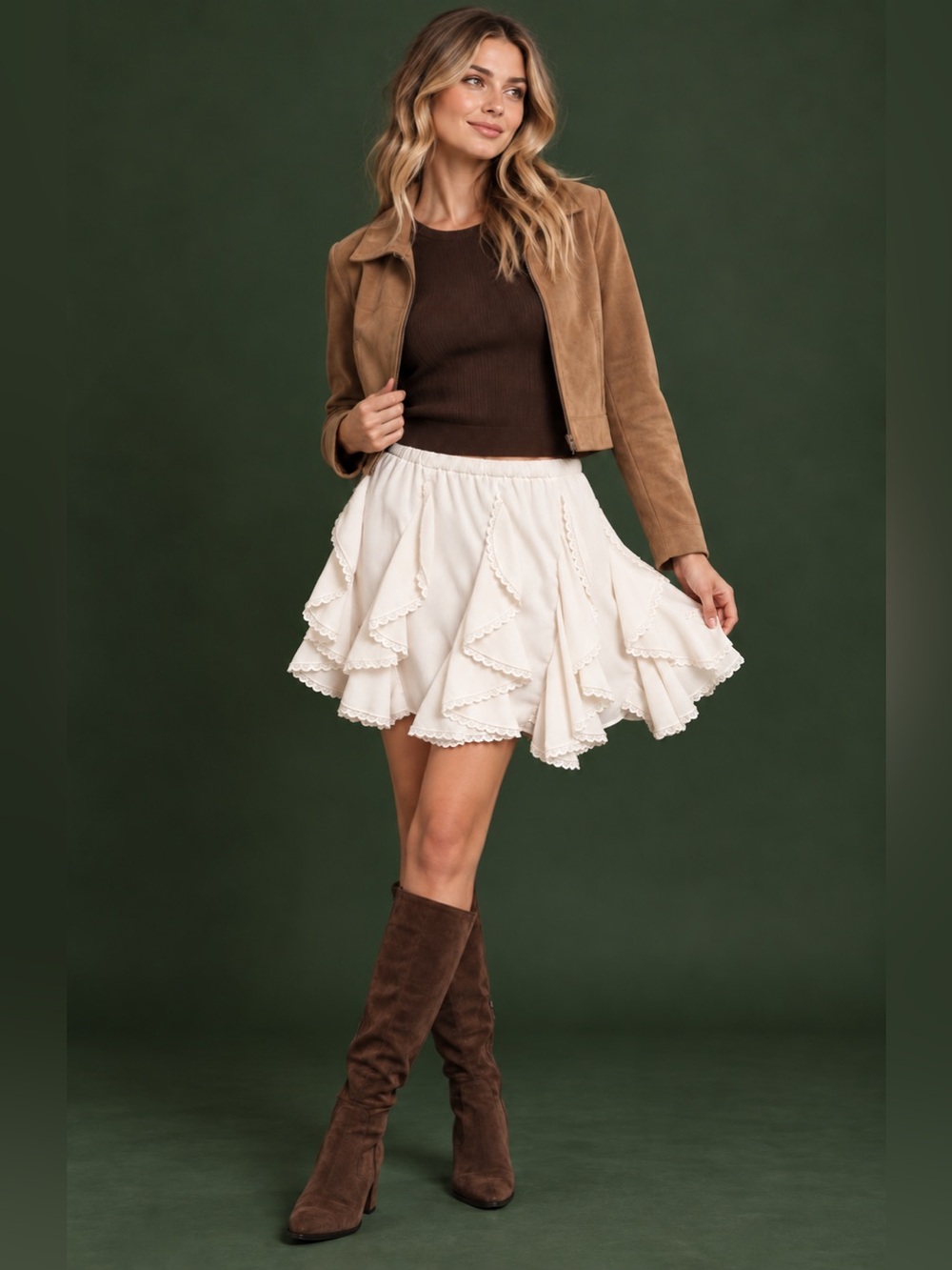 NWT Bohme Cole Ruffle Cream Tiered Mini Skirt - Size Medium